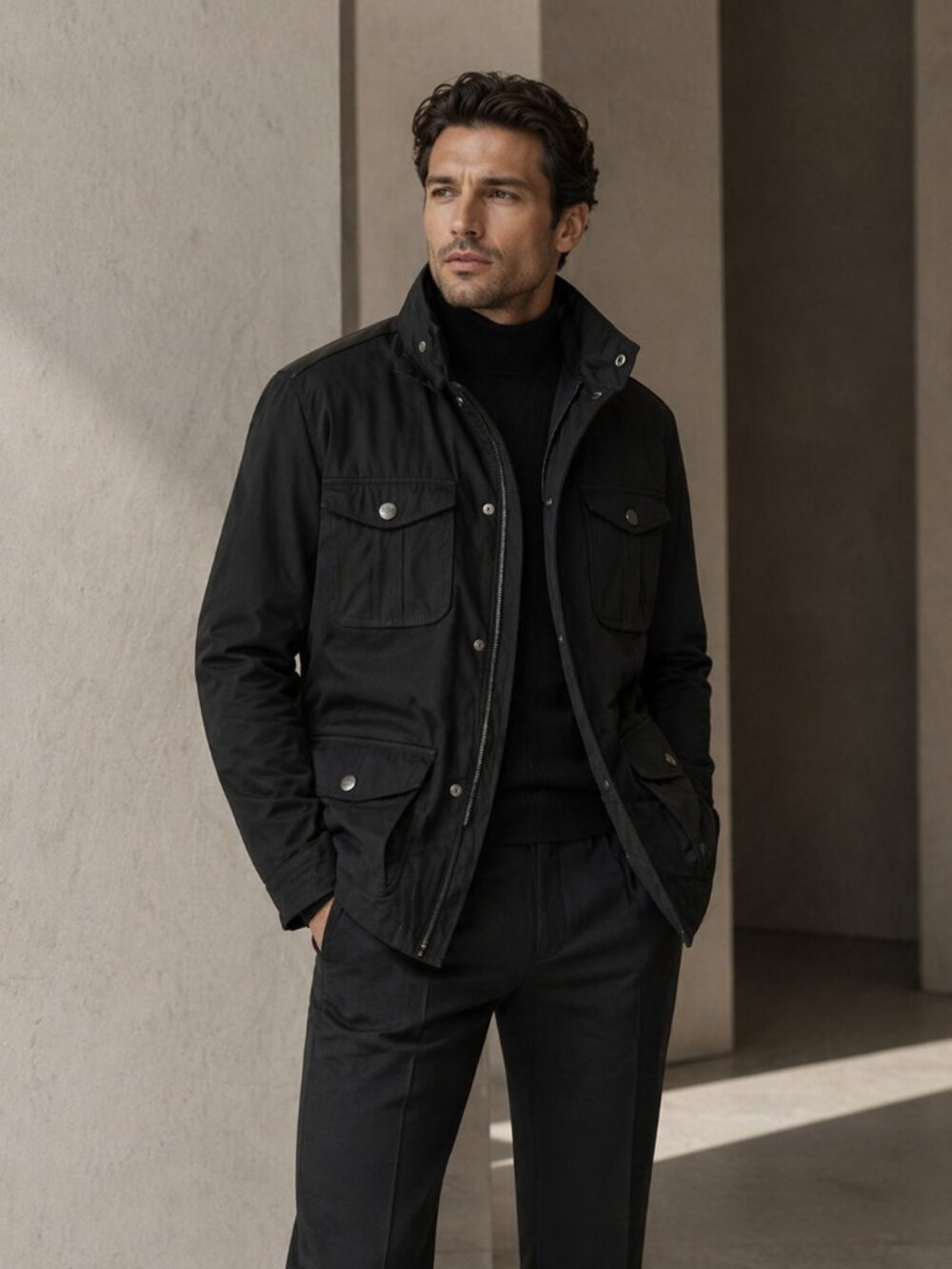 Armani Collezioni Men's Black Coat with Sheep Leather sz 44